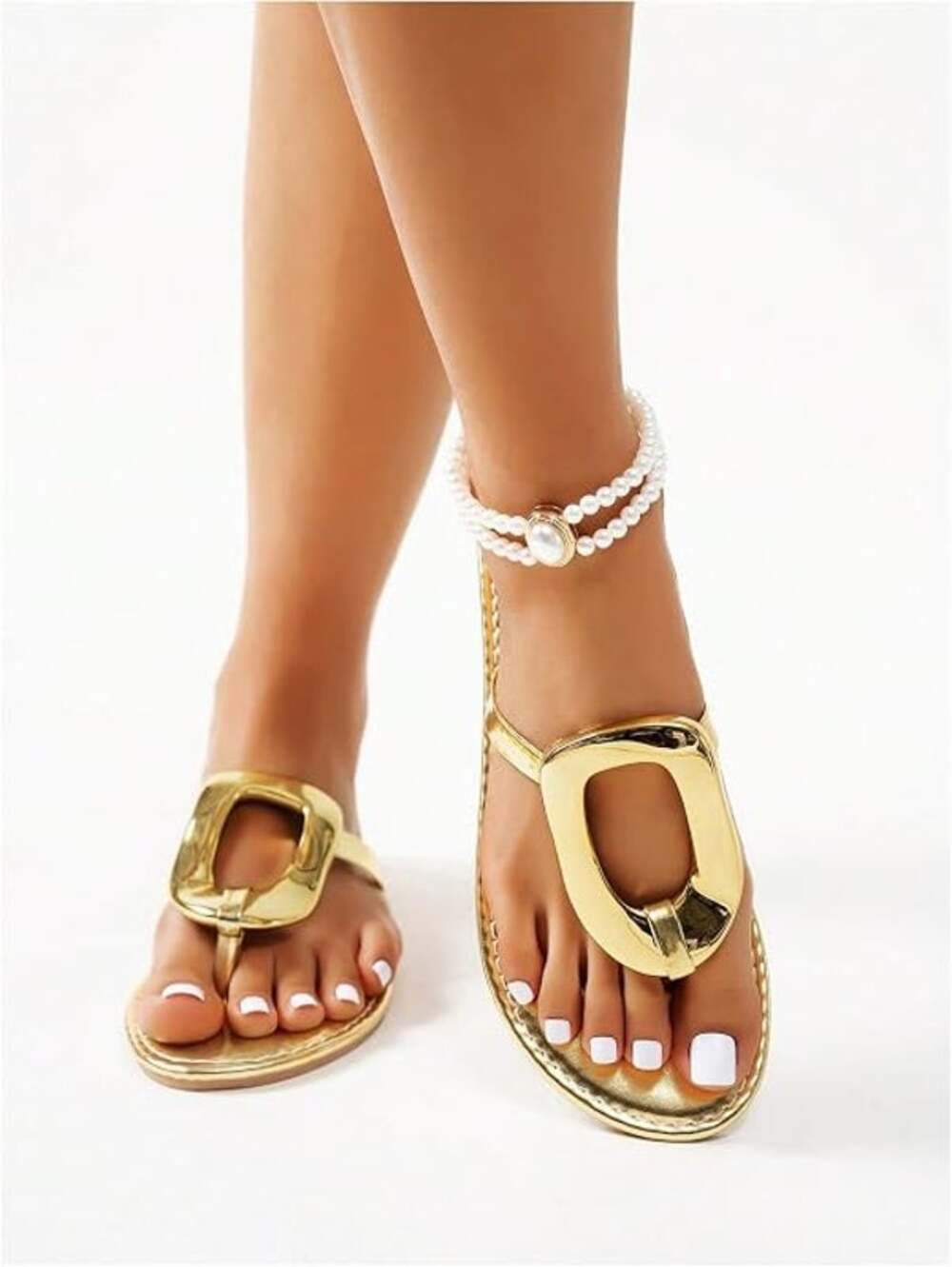 OYOANGLE Women's Metallic Dressy Sandals Flip Flops Vacation Slide Sandals sz 42